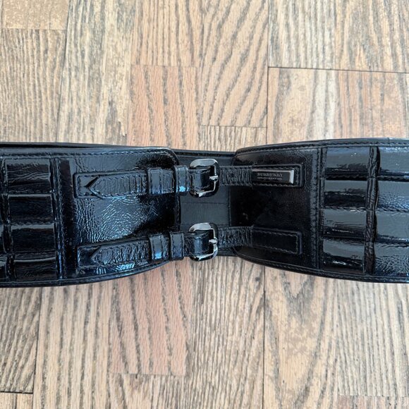 AUTHENTIC UNIQUE BURBERRY BLACK LEATHER WIDE FASHION BELT 36 90 - Picture 8 of 9